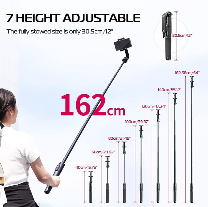 ULANZI SK-03 Selfie Stick Tripod, 3 in 1 Extendable Phone Holder - Image 6