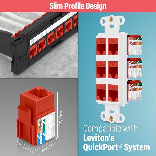 Everest 90° Angled RJ45 Cat6 Keystone Jacks 100-Pack in Orange - Image 6
