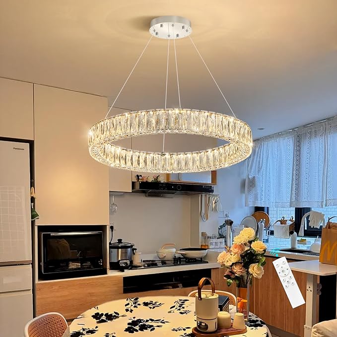 HAIXIANG Modern Crystal Chandelier Dimmable LED Ring Pendant Lights Adjustable by HAIXIANG