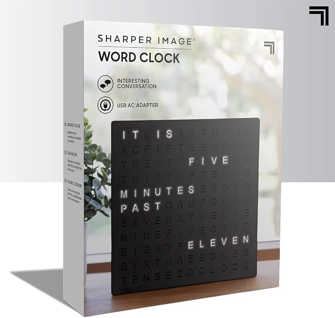 Sharper Image LED Word Digital Clock, Light-Up Desk & Wall Clock, Modern Time - Image 9