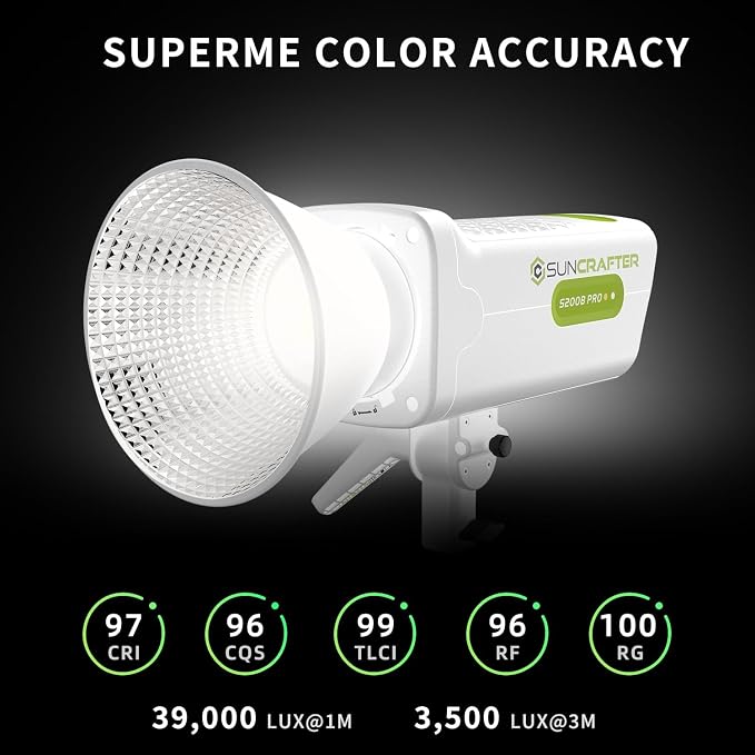 S200BPro 200W COB LED Video Light, 310W Max Bi-Color 2700K-6500K, 000 Lux@1m - Image 2
