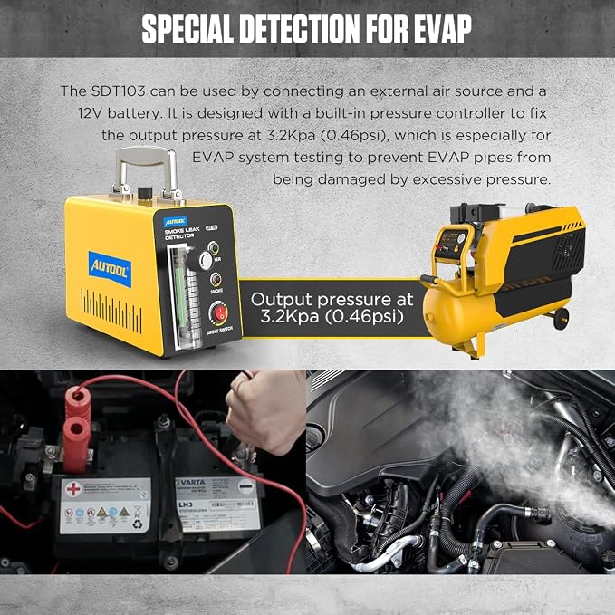 AUTOOL Smoke Machine Automotive Leak Detector, 0-0.46PSI Evap Vacuum Smoke - Image 3