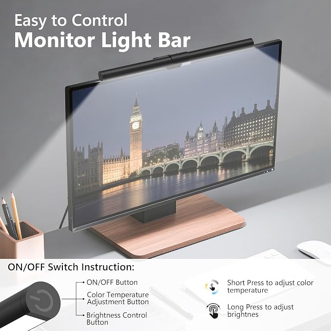 Monitor Light Bar, Eye-Care USB Reading Mnitor lamp, 11.8'' LED Computer Lights - Image 3