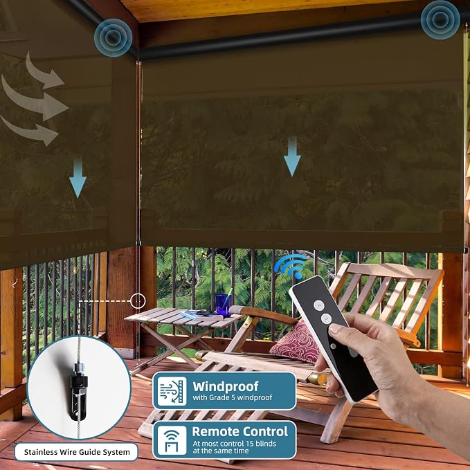 SmartWings Motorized Outdoor Patio Shades Roll Up Blinds - Image 3