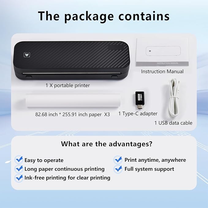 Portable Printer for Travel Bluetooth, Inkless Travel Printer, supports thermal - Image 3
