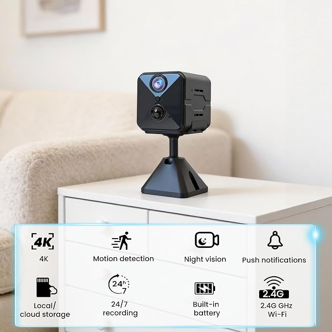 aidowocam 2026 Upgraded 4K HD Mini Security Camera, Wireless WiFi Indoor Nanny - Image 2