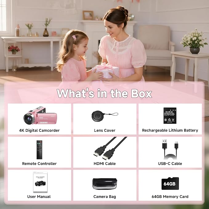 Video Camera, 4K Camcorder 56MP Digital Video Recorder 18X Zoom 3" 270° - Image 7