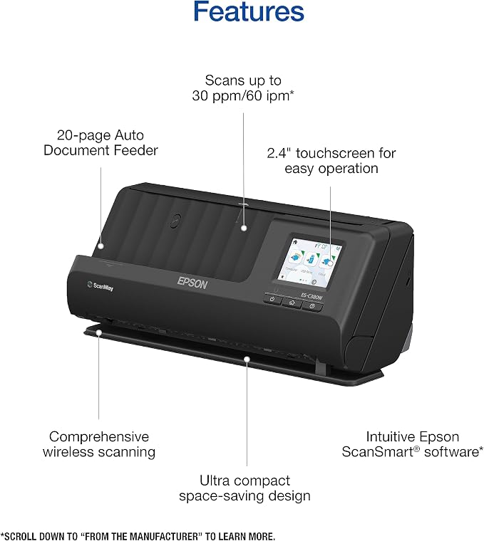 Epson Workforce ES-C380W Wireless Compact Desktop Document Scanner - Image 4