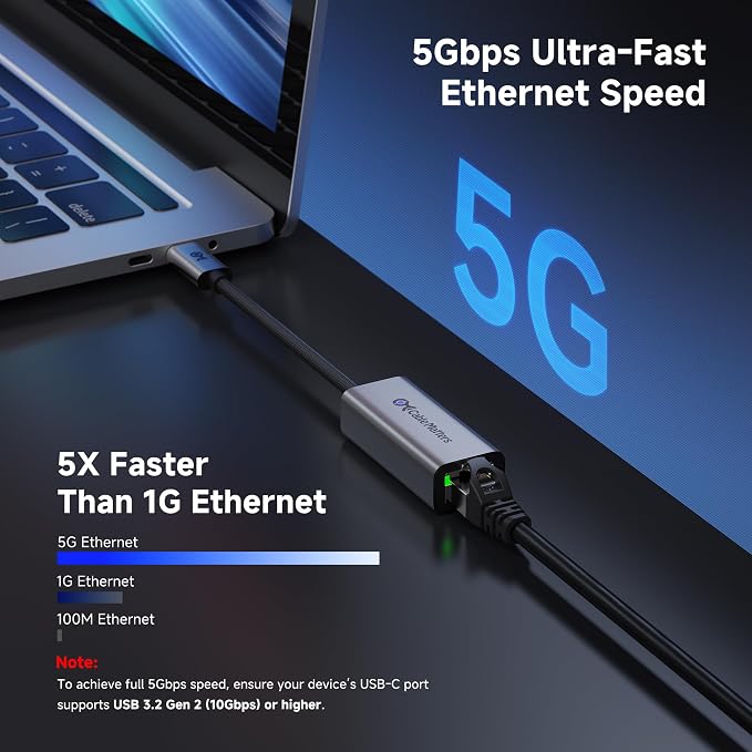 Cable Matters USB C to 5Gb Ethernet Adapter, 5 Gigabit Network Speed, USB C to - Image 2