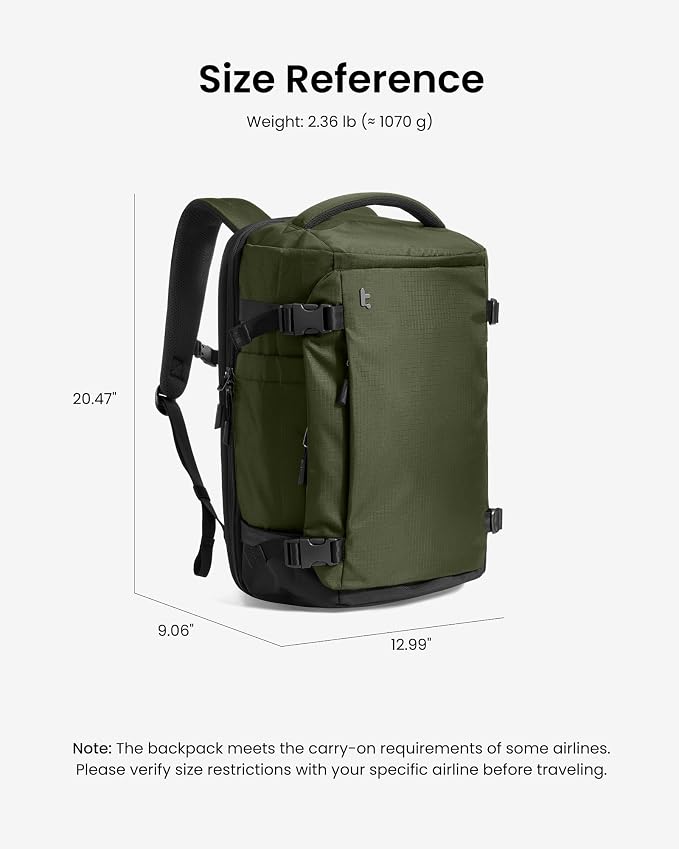 tomtoc Travel Backpack 40L, TSA Friendly Flight Approved Carry-on Luggage Hand - Image 11