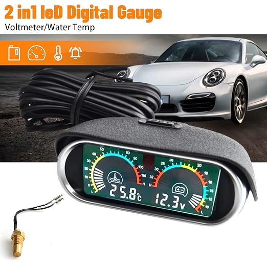 2-in-1 Auto Car LCD Meter Digital Voltage Water Temperature Fuel Gauge - Image 2