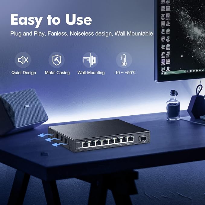 8 Port 2.5G Switch with 10G SFP+, 2.5Gbps Network Hub Ethernet Splitter - Image 4