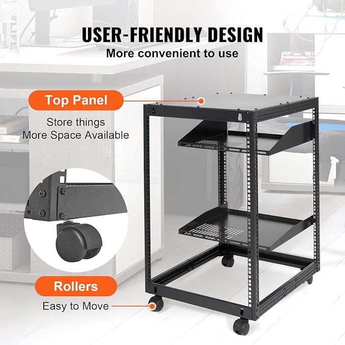 VEVOR 15U Open Frame Server Rack, Free Standing or Wall Mount Network Server - Image 5