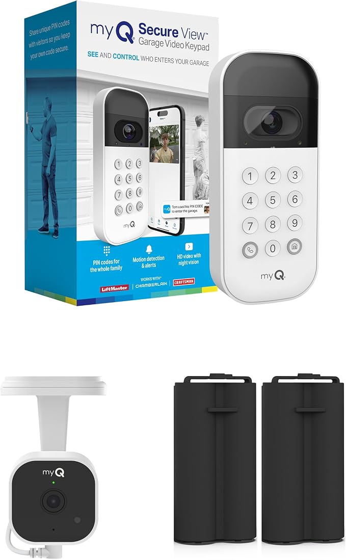 myQ Smart Garage Starter Kit: Garage Door Video Keypad + Rechargeable Battery + by Chamberlain%7CmyQ
