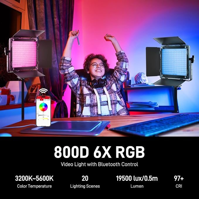 GVM RGB LED Video Light Kit, 800D 6X Upgraded Studio Lights - Image 5