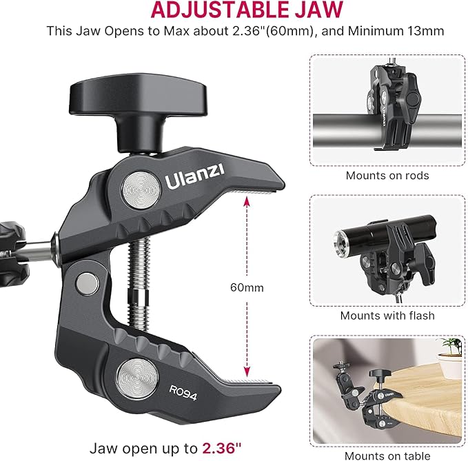 ULANZI Super Clamp Camera Clamp Mount Monitor 360° Ballhead Magic Arm Double - Image 6