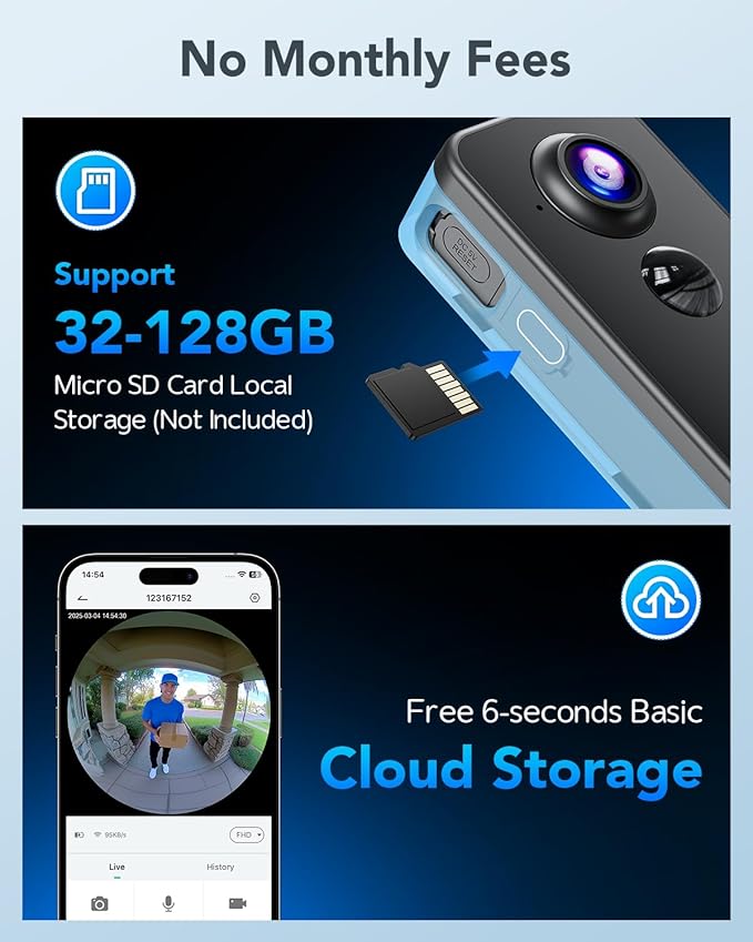 XTU Battery Doorbell, 180° Head-to-Toe Video, Live View - Image 4