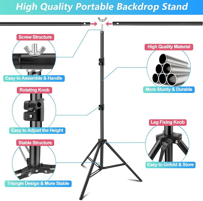 Green Screen Backdrop Kit with Stand, 5X6.5ft Portable Green Screen Backdrop - Image 2