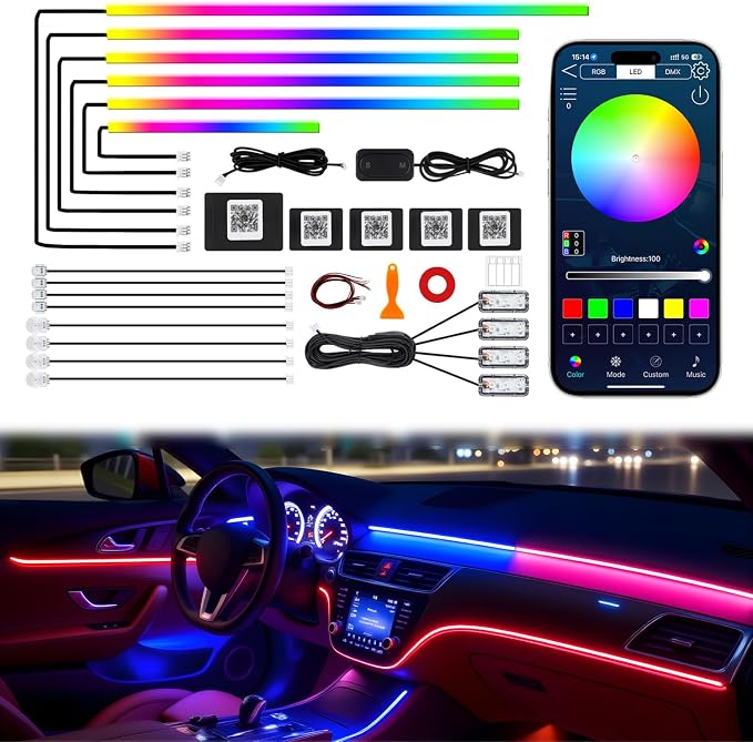 Dreamcolor Acrylic Interior Car LED Strip Lights, 18 in 1 Ambient Lighting Kit by JINRUITOP