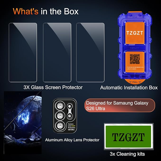 TZGZT 3 Pack Screen Protector for Samsung Galaxy S26 Ultra, 9H Tempered Glass - Image 2