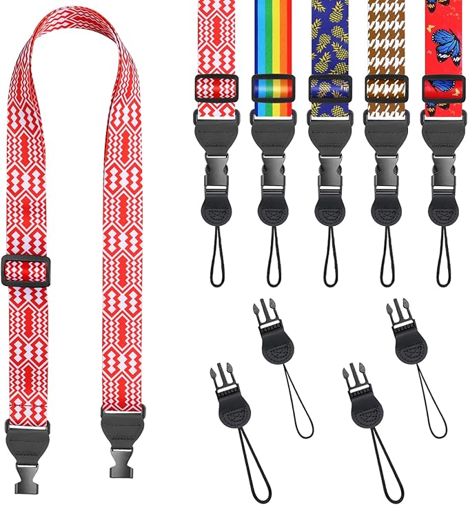 FIEIL Red and White Geometric Shoulder Strap, Adjustable Camera Strap by FIEIL
