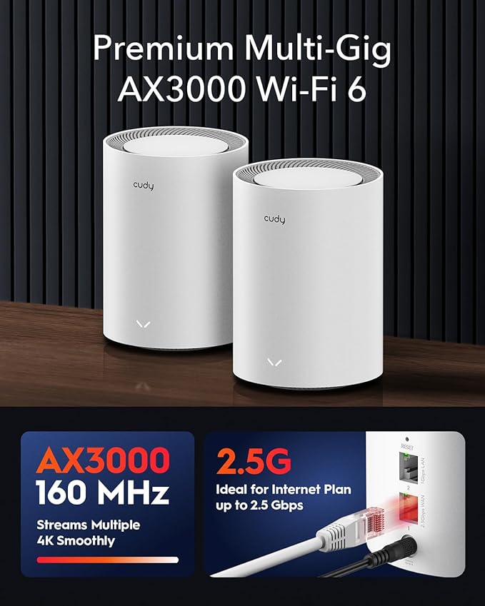 Cudy WiFi 6 Mesh Router AX3000, 2.5G Port, Whole Home Mesh WiFi System - Image 2