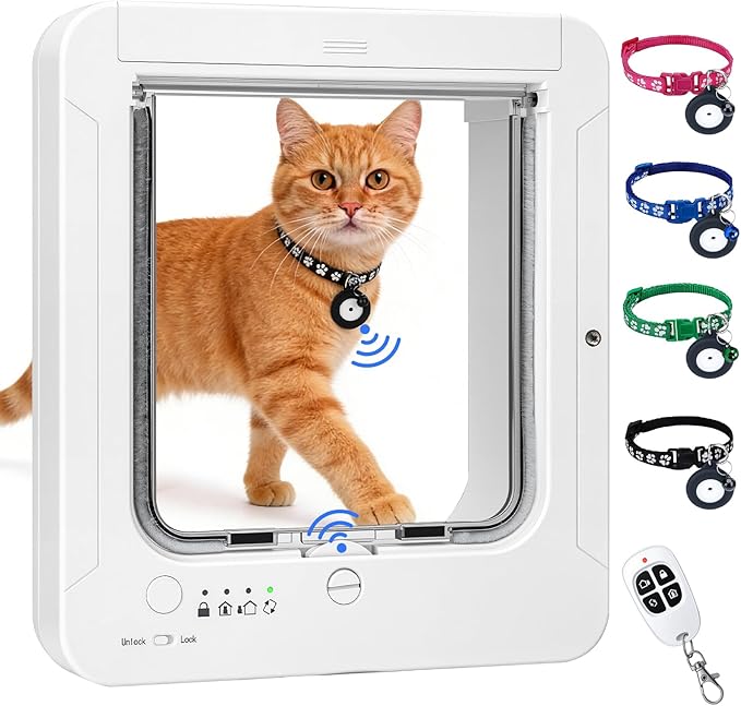 Smart Cat Door with 4 Collar Sensor Key, RFID Cat Door Collar Activated with by CUIBIRD