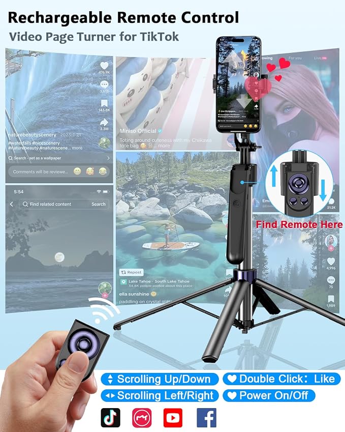 Vlogging Kit for iPhone/Android, 63”Auto Face Tracking Tripod for iPhone - Image 4