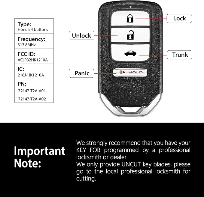 Car Key Fob Remote Keyless Entry Control ACJ932HK1210A 313.8MHz 4 Button - Image 3