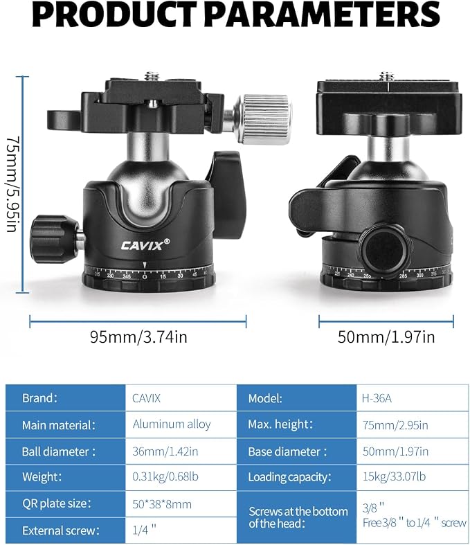 CAVIX Ball Head 360 Degree Rotating Panoramic Tripod Heads - Image 3