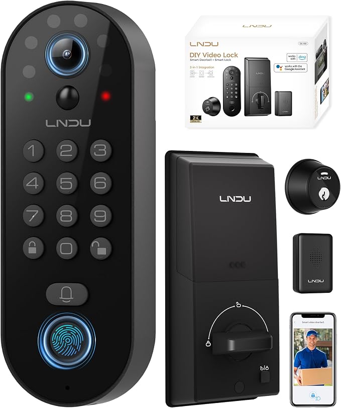 Smart Video Door Lock with 2K Doorbell Camera, Fingerprint & Keypad Keyless by LOCCKFUN