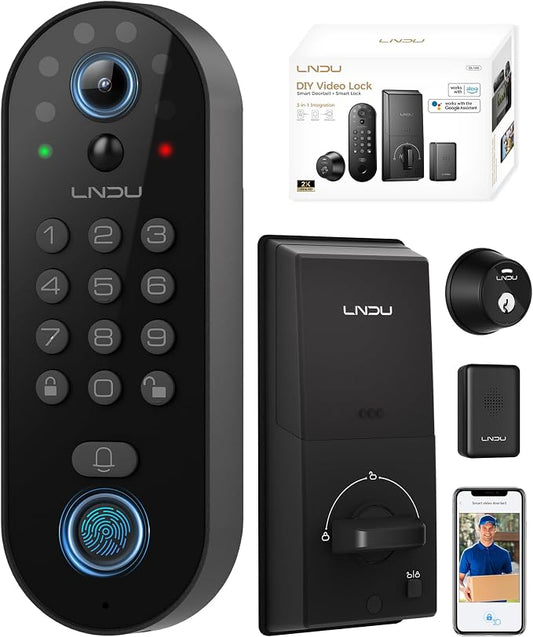 Smart Video Door Lock with 2K Doorbell Camera, Fingerprint & Keypad Keyless by LOCCKFUN