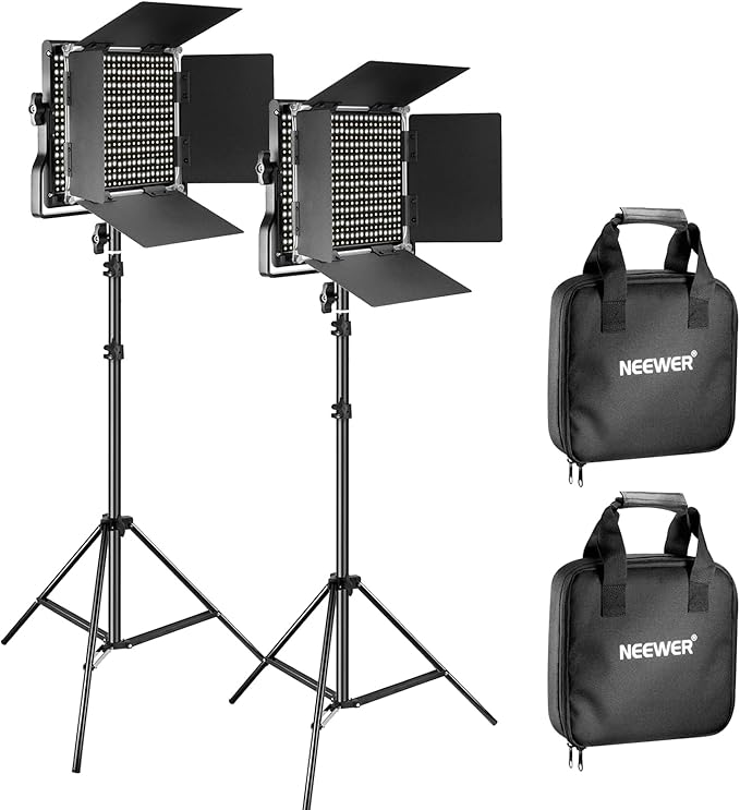NEEWER 2 Pack Bi Color 660 LED Video Light and Stand Kit: 3200-5600K CRI 96+ by Neewer