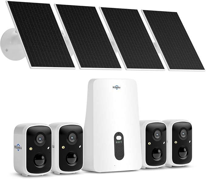 Hiseeu Solar Security Cameras Wireless Outdoor, 4 Cam-Kit, No Subscription by Hiseeu