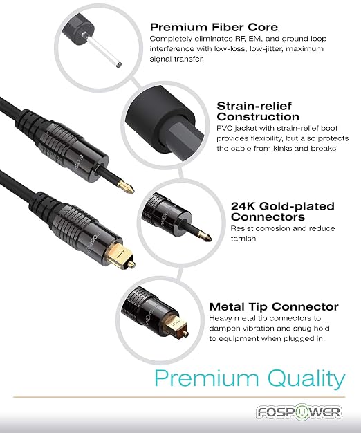 FosPower 24K Gold Plated Toslink to Mini Toslink Digital Fiber Optical S/PDIF - Image 7