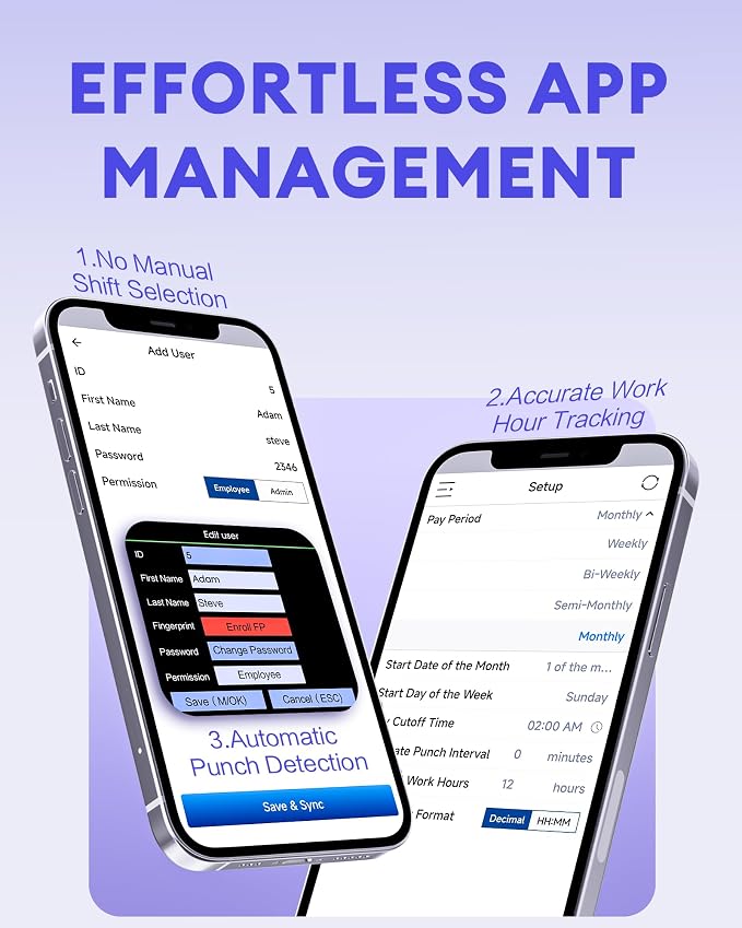 NGTeco APP Time Clock for Small Business, Fingerprint Biometric & PIN Clocking - Image 3