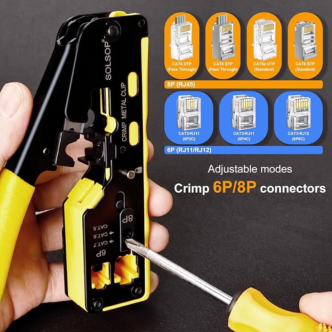 Solsop Pass Through RJ45 Crimp Tool Kit All-in-One Ethernet Crimper Cat7 Cat6 - Image 6