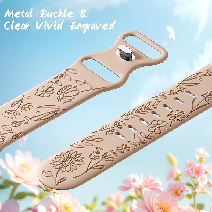 SNBLK 6 Pack Floral Engraved Bands Compatible - Image 3