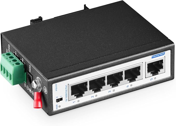 5 Port Mini PoE+ Industrial Switch, 4 Ports PoE+ and 1 Uplink, 10/100Mbps Fast by YuLinca