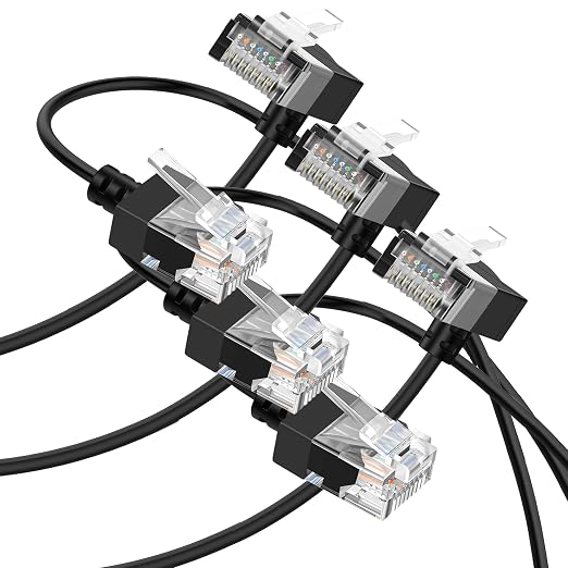 Cat6A Ethernet Cable 90 Degree Downward Angled 30FT 3 Pack, Flexible Slim & by Thzzhnno