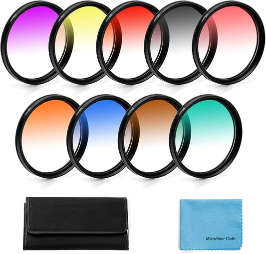 58mm Graduated Color Filters Kit 9 Pieces Gradual Colour Lens Filter Kit Set by Unknown