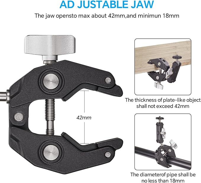 Super Clamp Camera Clamp Mount Monitor 360°Ballhead Magic Arm Double Ball Head - Image 4
