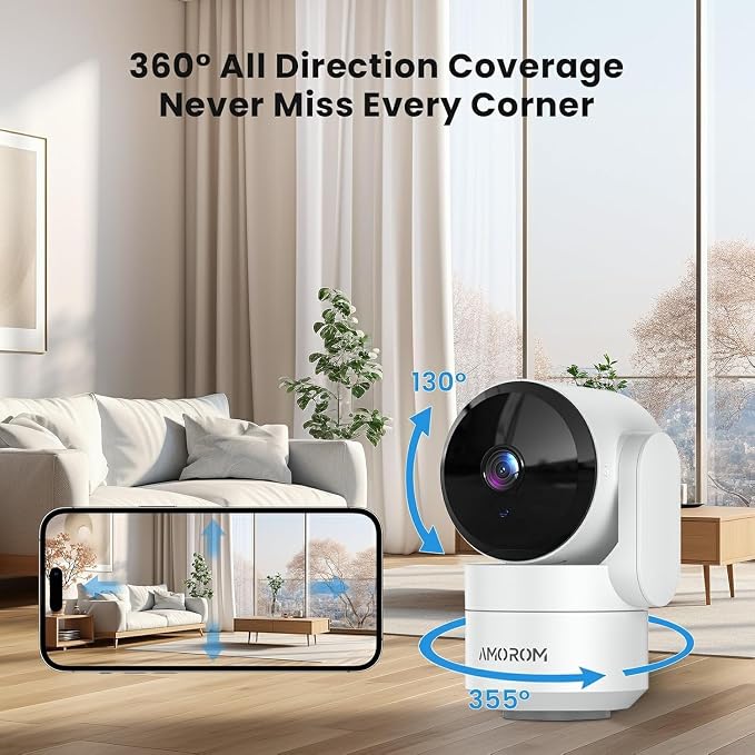 AMOROM Indoor Camera for Home Security 360°, 1080p Pet Cameras - Image 2