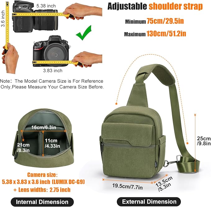 Cwatcun Camera Sling Bag Compact Small Camera Case, Waterproof Canvas Crossbody - Image 6