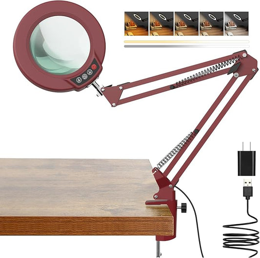 10X Magnifying Glass with Light and Clamp, Real Glass Stand Lighted Magnifier by COYETH