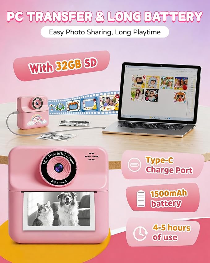Kids Camera Instant Print with Carrying Case, Digital Selfie Camera with 6 - Image 7