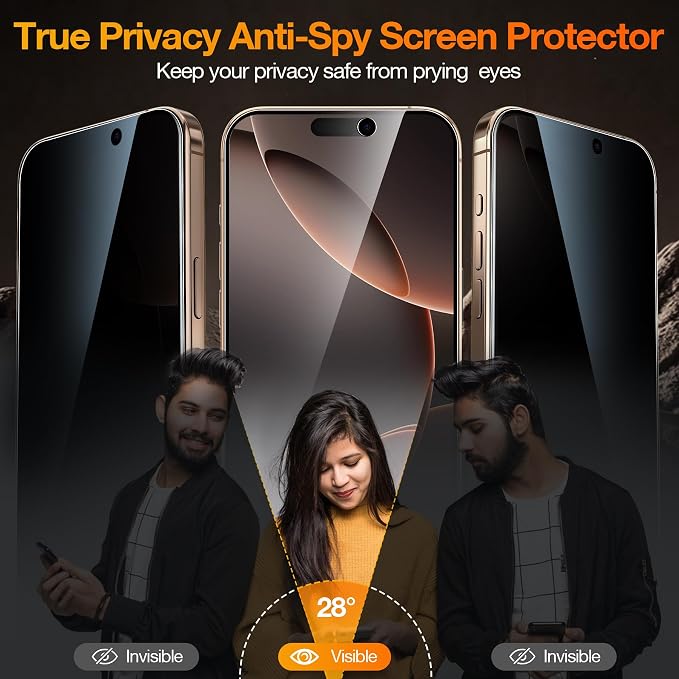 YMHML 3 Pack Compatible for iPhone 16 Pro Max Privacy Screen Protector Tempered - Image 2