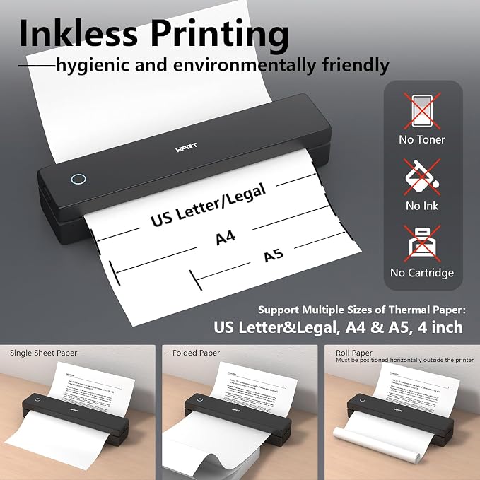 HPRT Portable Thermal Printer-Inkless Printer, Supports Thermal Paper&Labels - Image 4