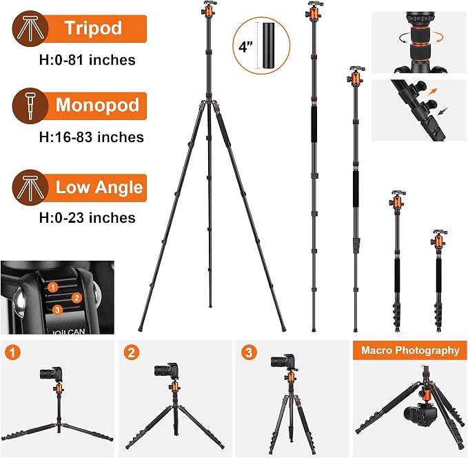 JOILCAN Tripod for Camera, Heavy Duty Travel Tripod for Binoculars Spotting - Image 2