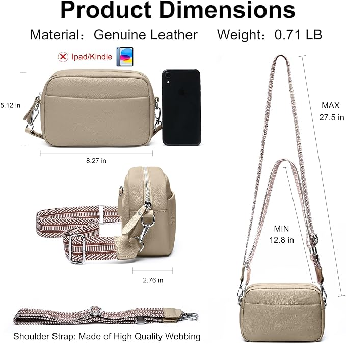 Small Crossbody Bags for Women Genuine Leather, Guitar Strap Shoulder Handbag - Image 6